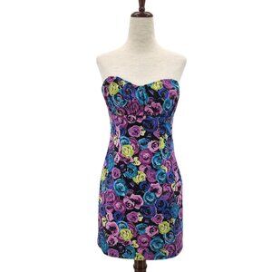 Ashely Park X RTR Womens Small Dress Mini Floral Strapless Multicolor Cocktail